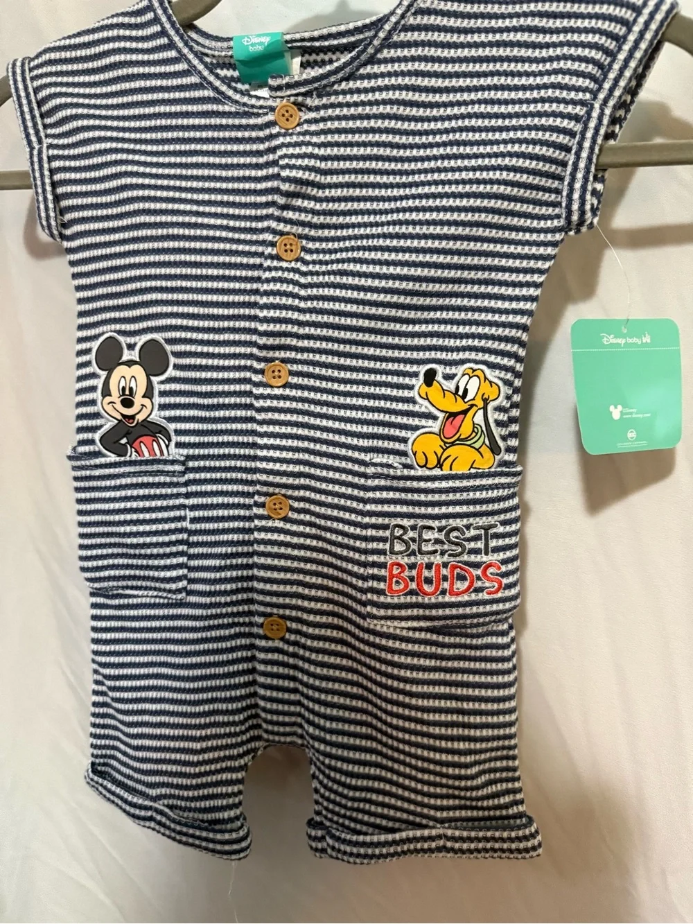 Disney Navy & White Striped Mickey and Pluto One-Piece NWT